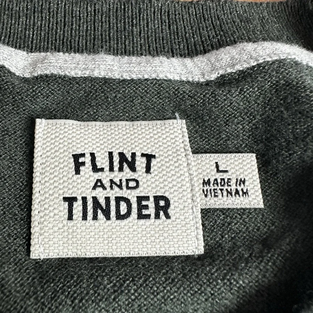 Flint & Tinder Sweater Mens Large Green Merino Wool Blend Crewneck Lightweight